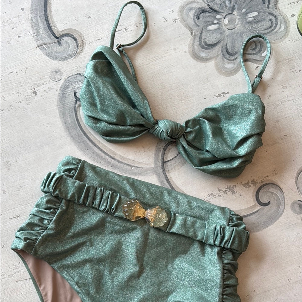 JOHANNA ORTIZ Green Shimmer Bikini Set